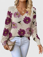 Aurélie | Pull en Tricot Floral Élégant