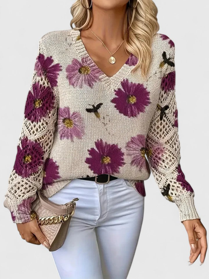 Aurélie | Pull en Tricot Floral Élégant