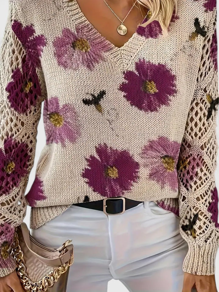 Aurélie | Pull en Tricot Floral Élégant