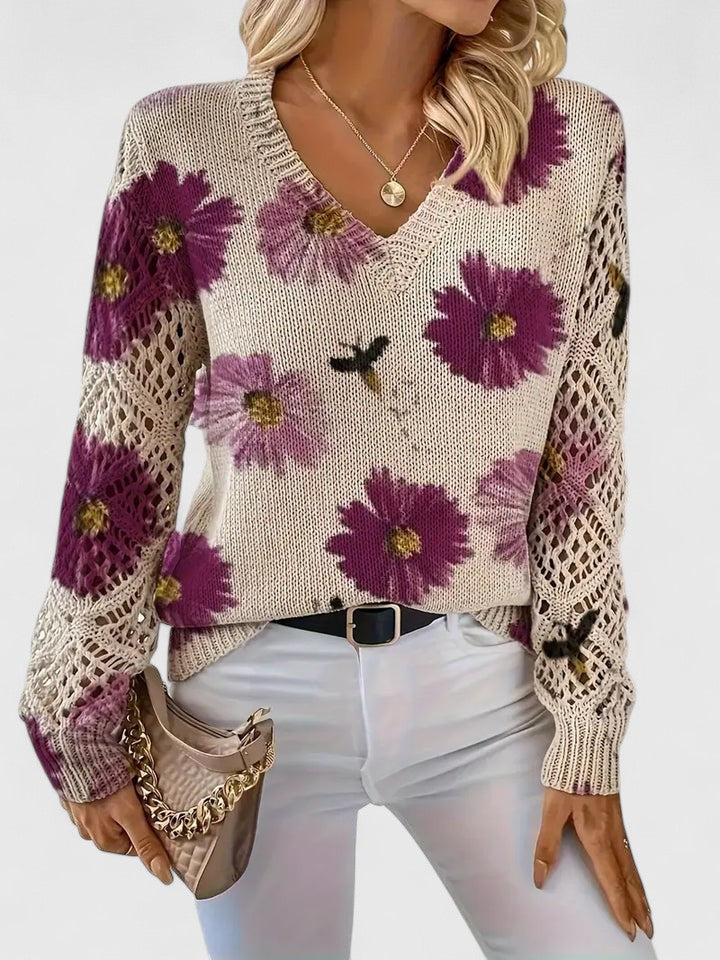 Aurélie | Pull en Tricot Floral Élégant