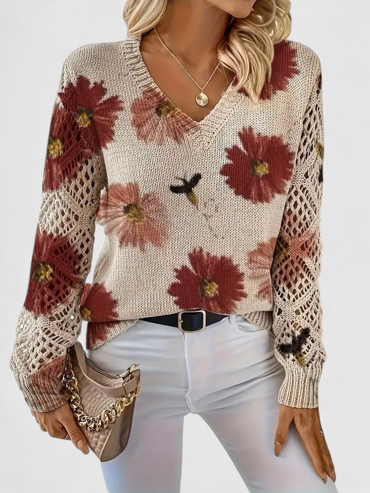 Aurélie | Pull en Tricot Floral Élégant