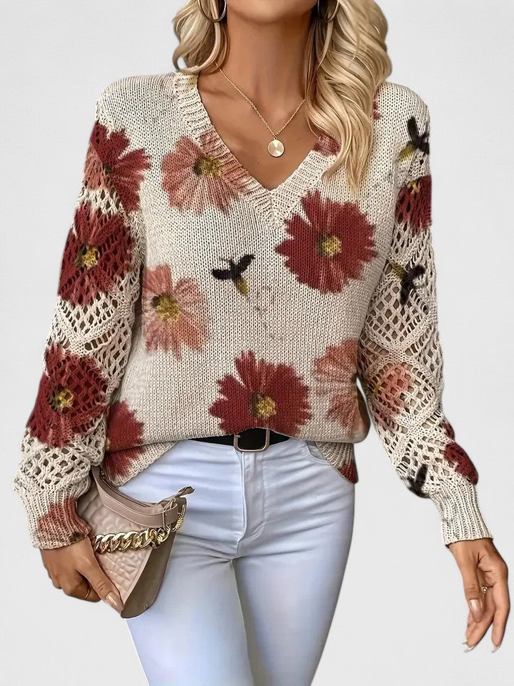 Aurélie | Pull en Tricot Floral Élégant
