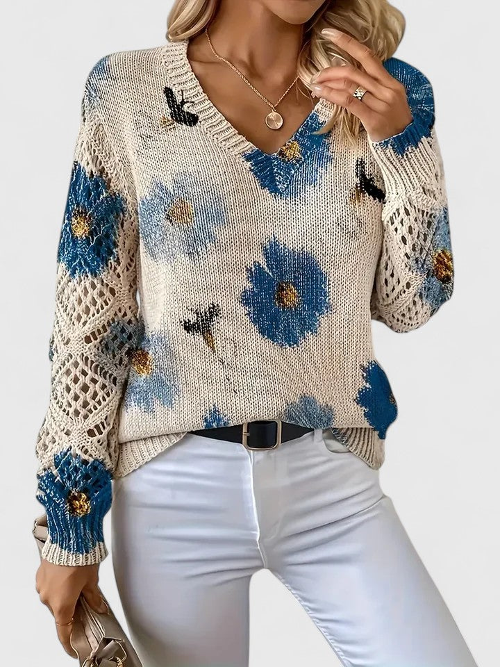 Aurélie | Pull en Tricot Floral Élégant