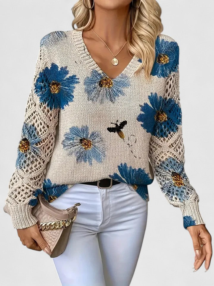 Aurélie | Pull en Tricot Floral Élégant