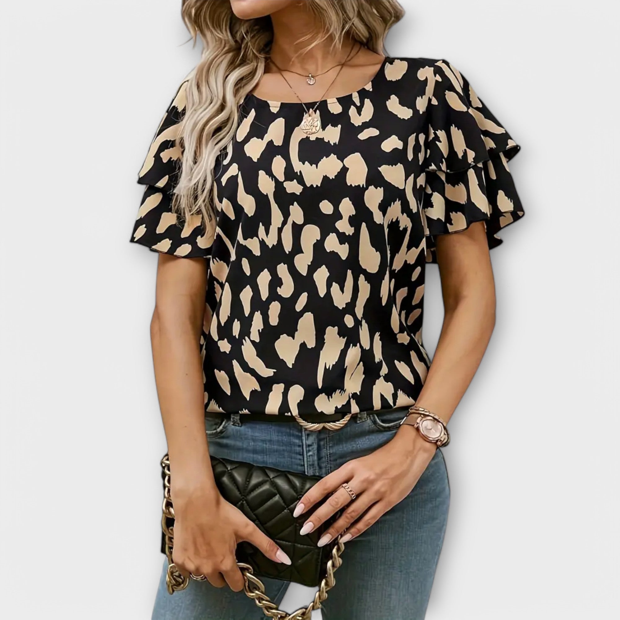 Lela - Blouse élégante avec manches léopard