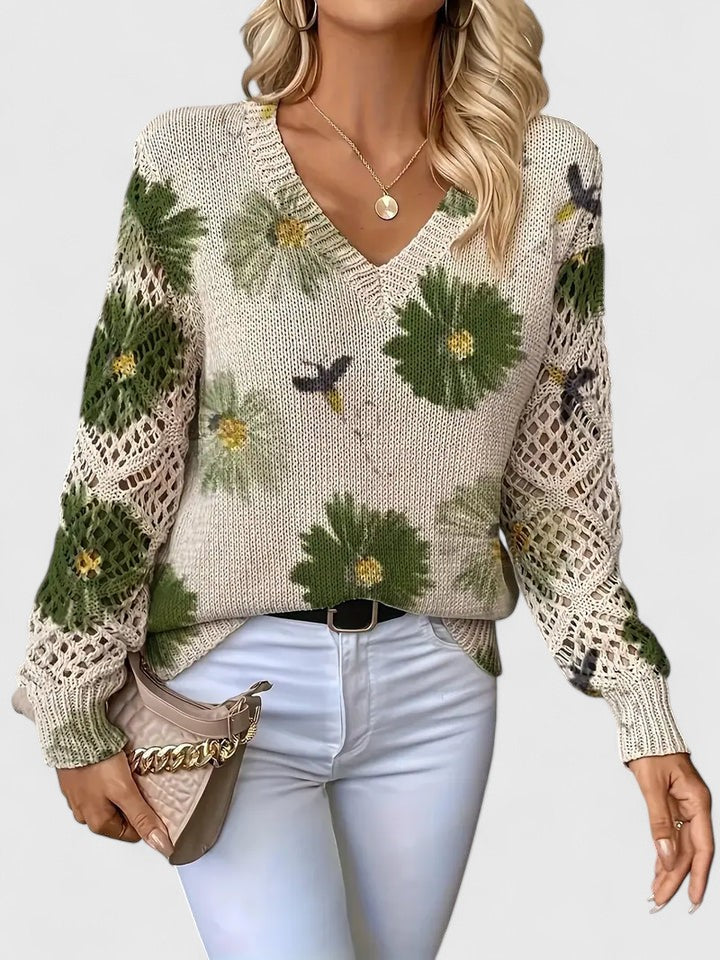Aurélie | Pull en Tricot Floral Élégant