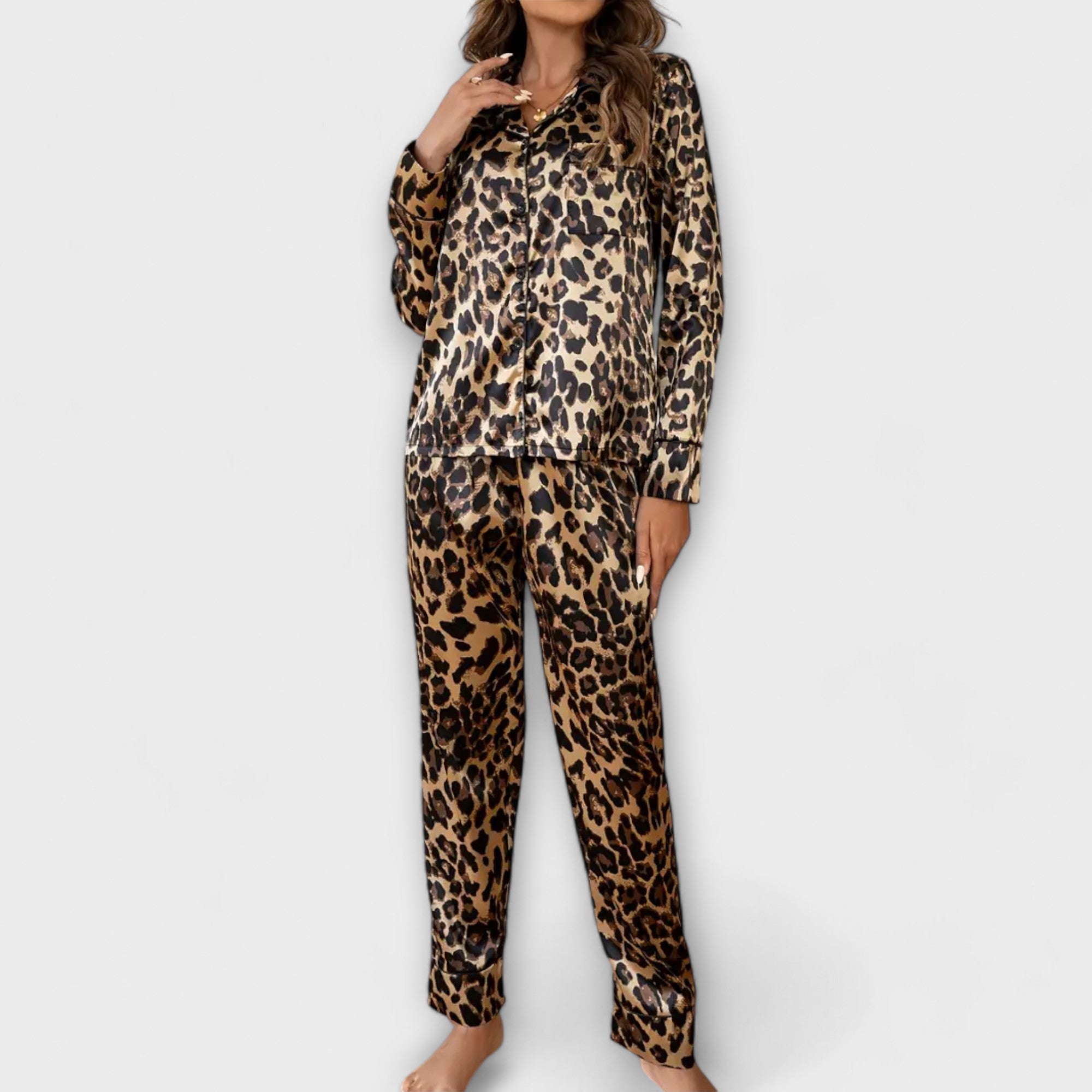 Ensemble de Pyjama en Satin Imprimé Léopard