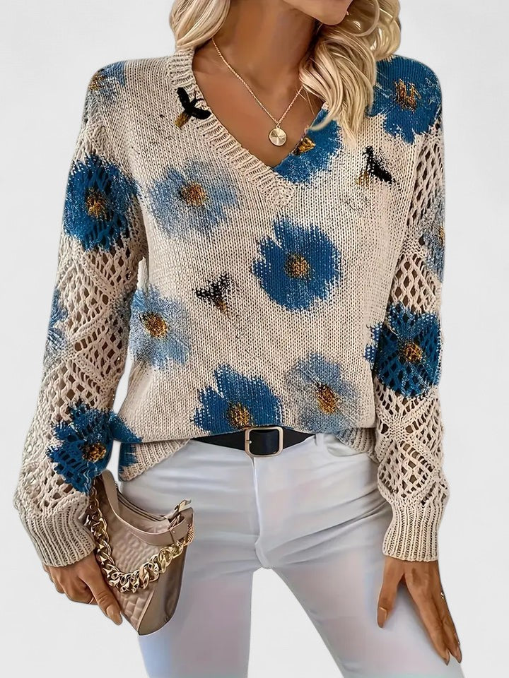 Aurélie | Pull en Tricot Floral Élégant