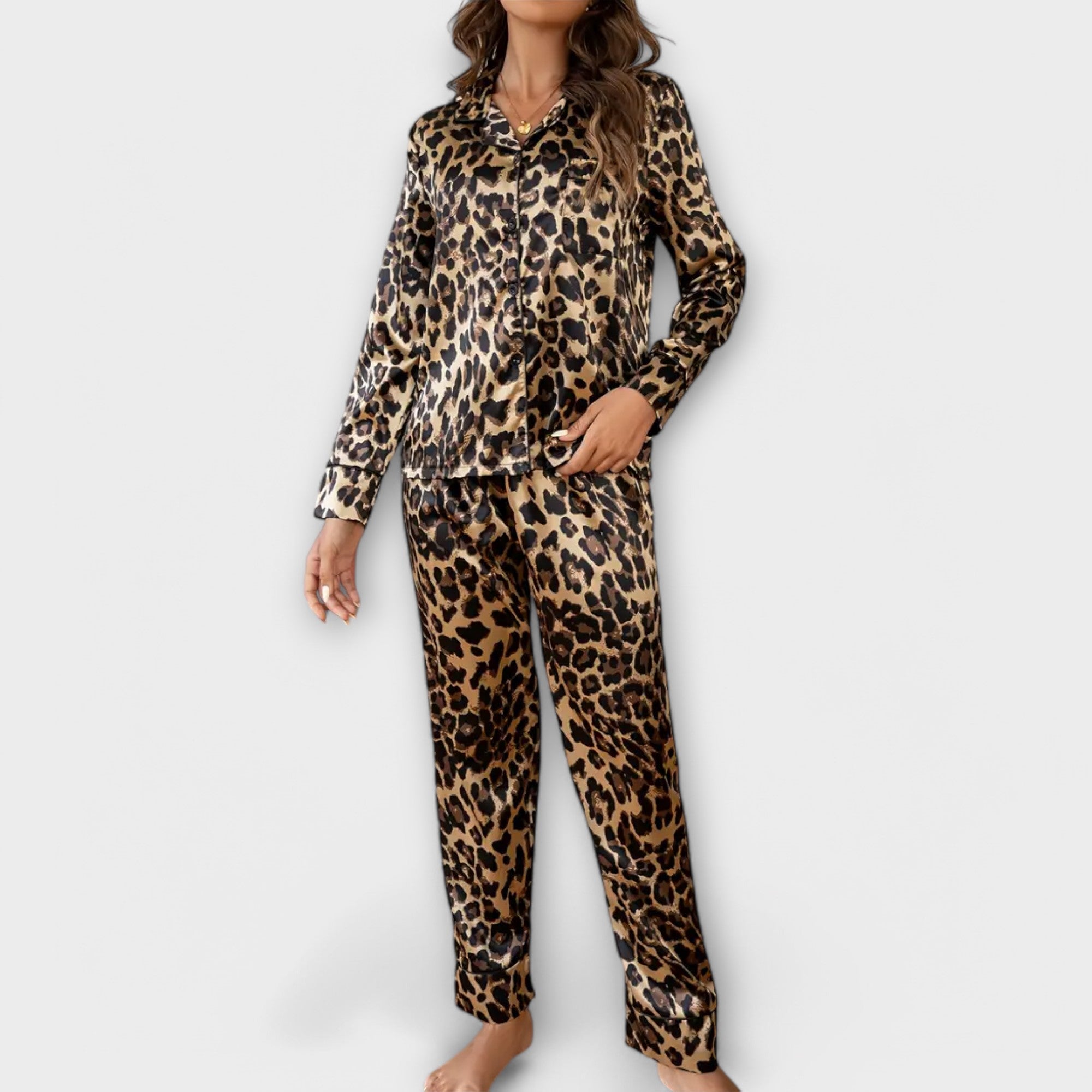Ensemble de Pyjama en Satin Imprimé Léopard