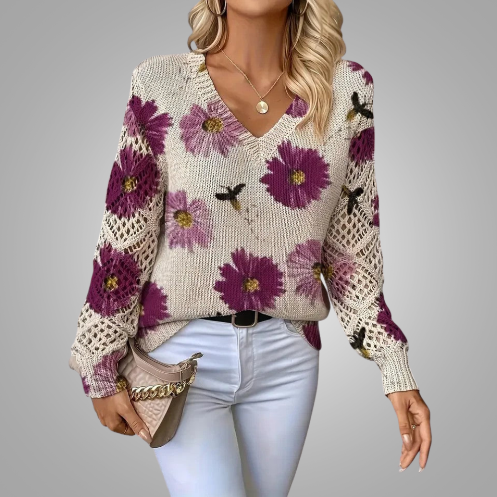 Aurélie | Pull en Tricot Floral Élégant