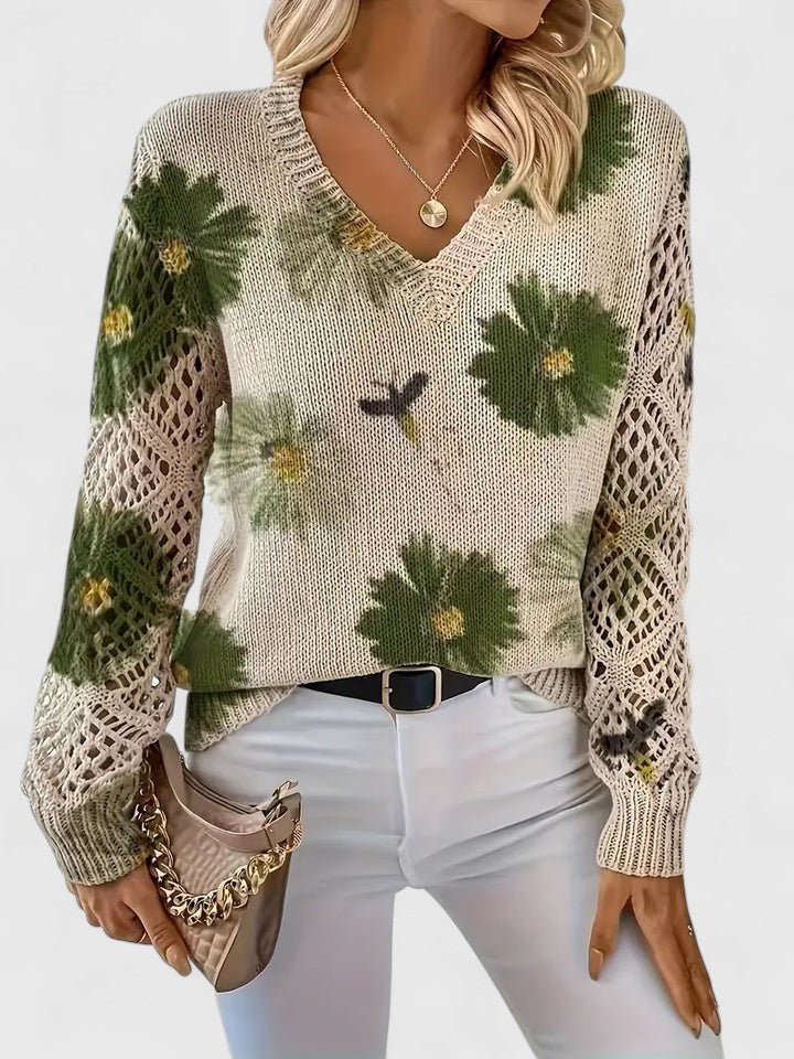 Aurélie | Pull en Tricot Floral Élégant