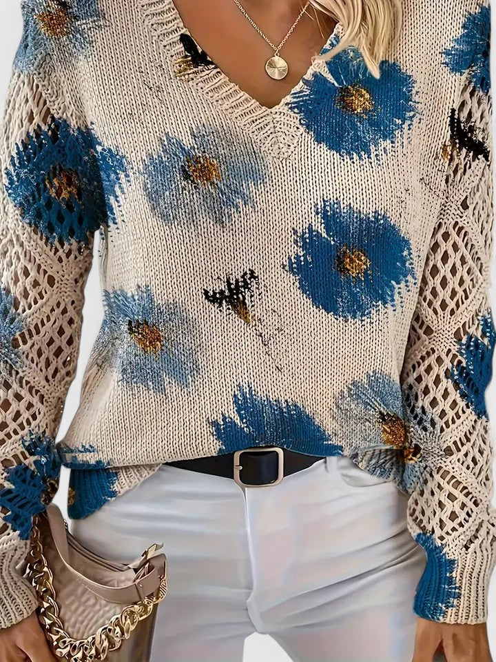 Aurélie | Pull en Tricot Floral Élégant
